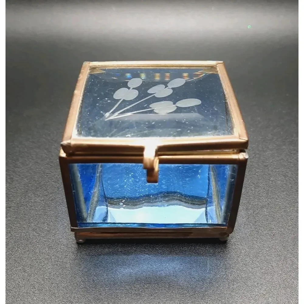 VTG Via Vermont Cobalt Blue Stained Glass Trinket Box